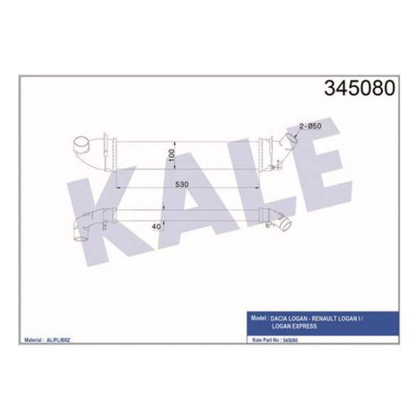 345080 TURBO RADYATÖRÜ INTERCOOLER DACIA LOGAN 04 SANDERO 08 1.5 DCİ 654X113X108 MEK. AL/PL/BRZ KALE- 6001548727
