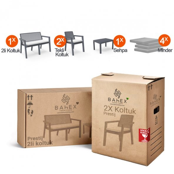 Prestij 4 Kişilik Bahçe Balkon Oturma Grubu Çay Seti Minderli & Sehpalı Bahçe Takımı - 5