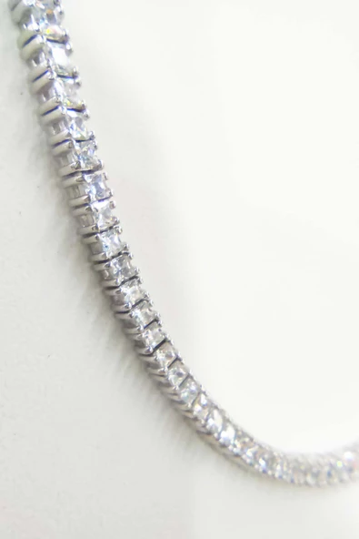 Beyaz Taşlı Gümüş Choker Kolye - 2