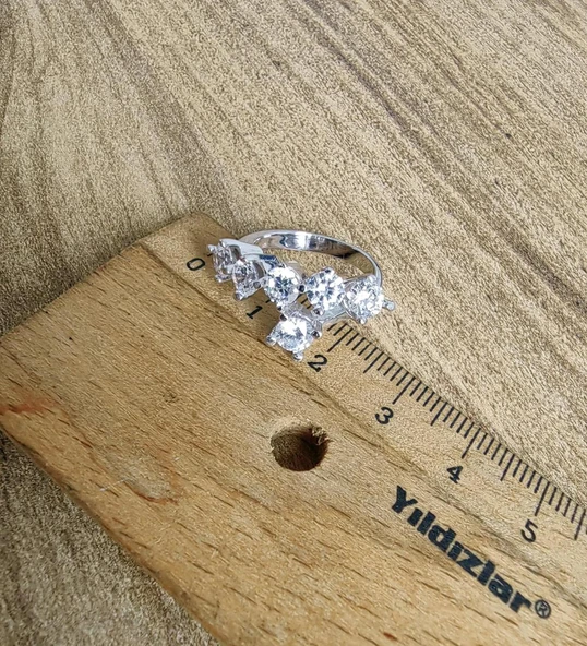 Swarovski Taşlı 6 Sıra Gümüş Yüzük - 5