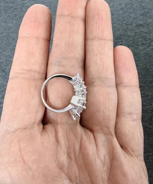 Swarovski Taşlı 6 Sıra Gümüş Yüzük - 4