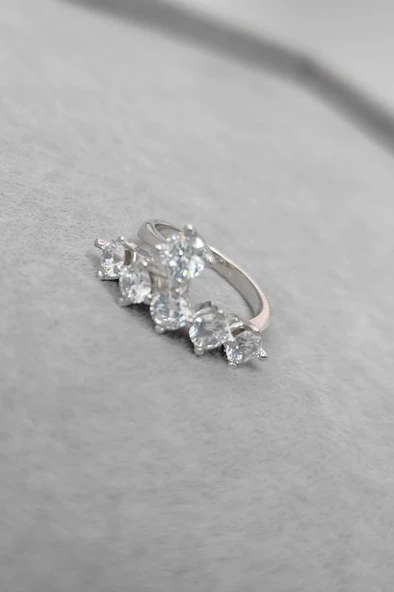 Swarovski Taşlı 6 Sıra Gümüş Yüzük - 2