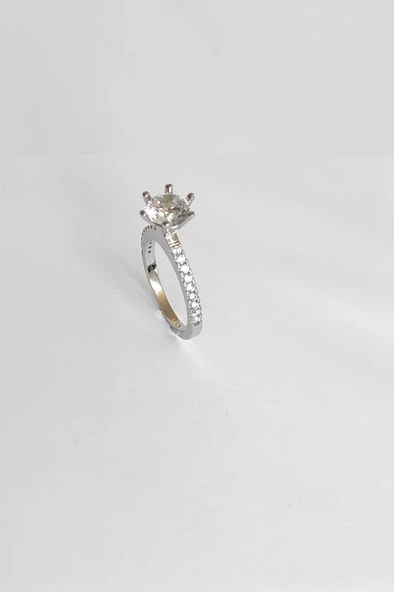 Swarovski Taşlı Gümüş Nişan Yüzüğü Tırnaklı - 2