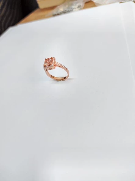 Pembe Swarovski Taşlı Gümüş Yüzük - 3