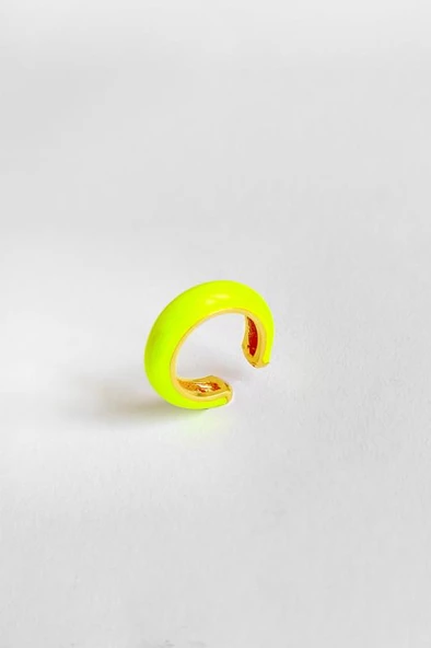 Neon Sarı Mineli Gümüş Kıkırdak Küpe - 4