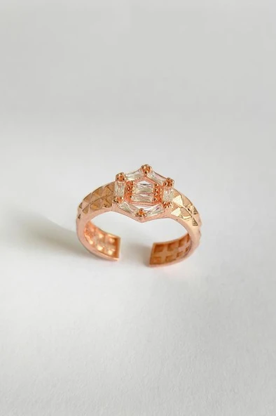 Baget Taşlı Altıgen Gümüş Yüzük - 5