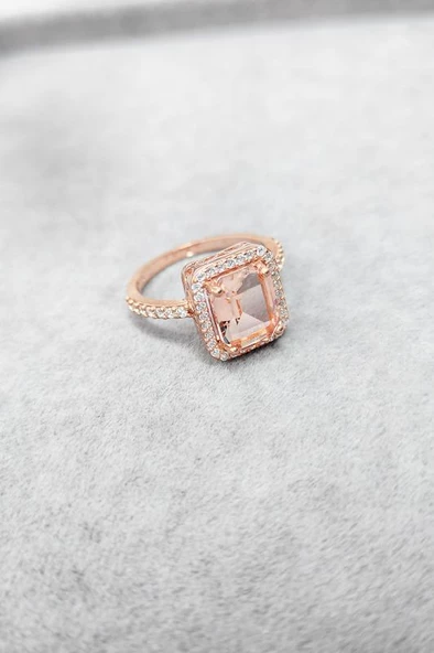 Pembe Swarovski Taşlı Gümüş Yüzük - 2