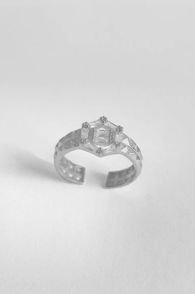 Baget Taşlı Altıgen Gümüş Yüzük - 4