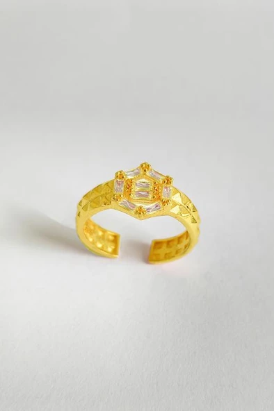 Baget Taşlı Altıgen Gümüş Yüzük - 3