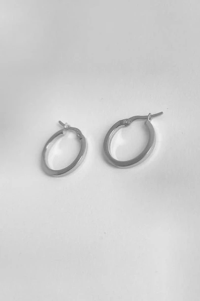 Düz Köşeli Halka Şarnel Gümüş Küpe - 5