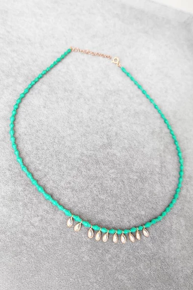 Sallantılı Tifani Taşlı Gümüş Kolye - 2