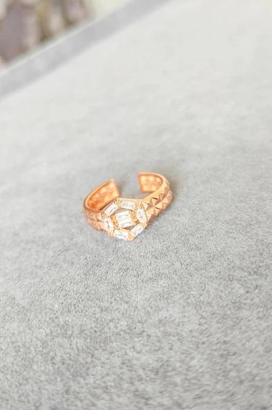 Baget Taşlı Altıgen Gümüş Yüzük - 2