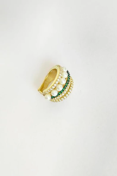 İncili Zirkon Taşlı Gümüş Kıkırdak Küpe - 2