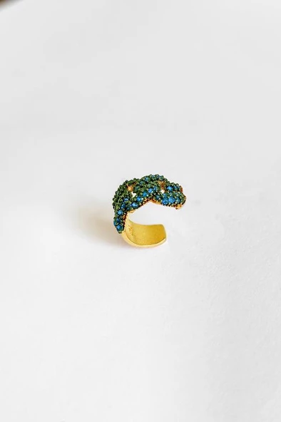 Yeşil Taşlı Gümüş Kıkırdak Küpe - 4