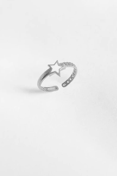 Beyaz Mine Yıldız Gümüş Eklem Yüzüğü - 4