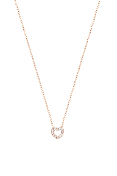 Taşlı İçi Boş Kalp Gümüş Kolye ürün görseli 1