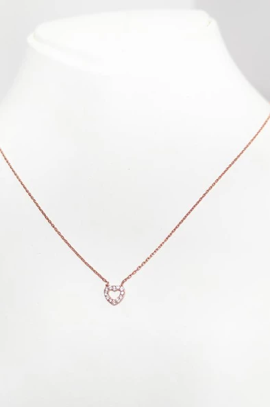 Taşlı İçi Boş Kalp Gümüş Kolye - Resim 2