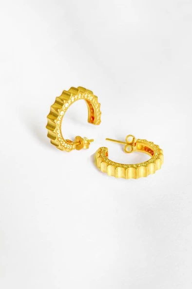 Taşlı Tırtıklı Model Gümüş Küpe - 3