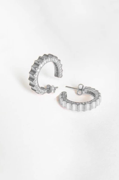 Taşlı Tırtıklı Model Gümüş Küpe - 4