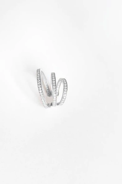 Üçlü Gümüş Kıkırdak Küpe - 3