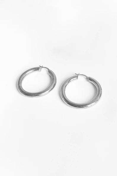 Büyük Şarnel Halka Gümüş Küpe - 4