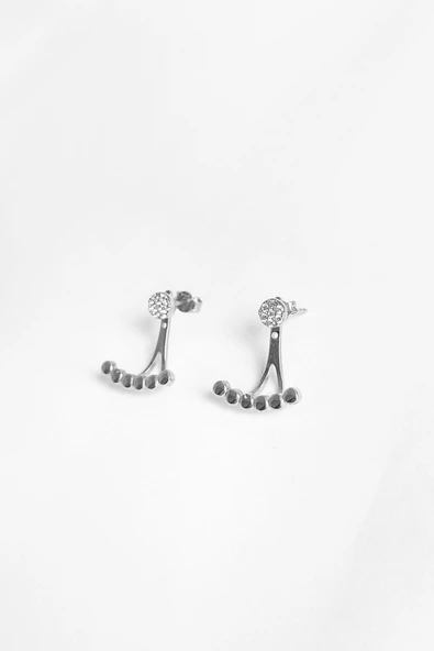 Gümüş Beyaz Taşlı Küpe - Resim 4