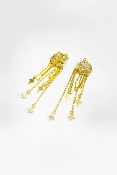 Sallantılı Kuzey Yıldızı Gümüş Küpe - 2