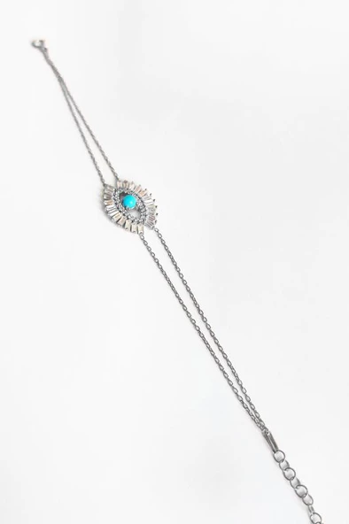 Baget Taşlı Göz Gümüş Bileklik - 4