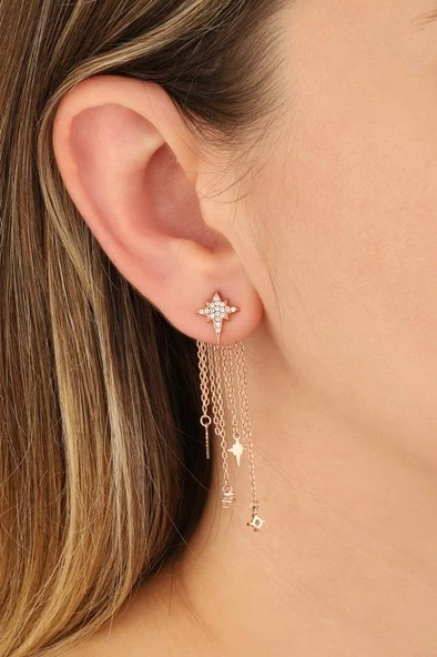 Sallantılı Kuzey Yıldızı Gümüş Küpe