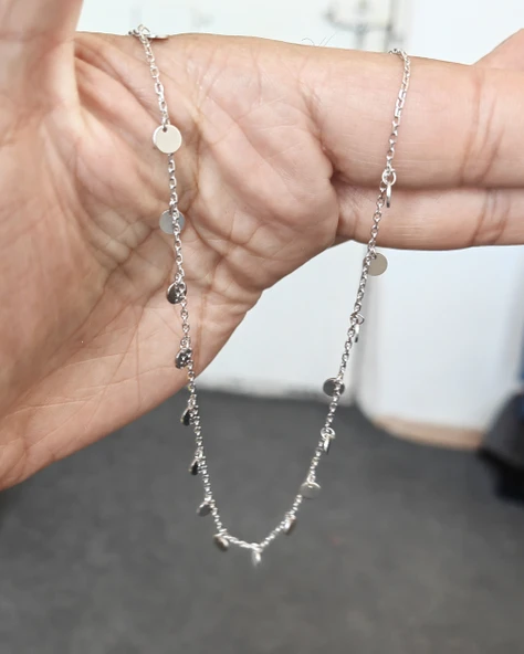 Sallanıtı Pullu Gümüş Kolye - 5