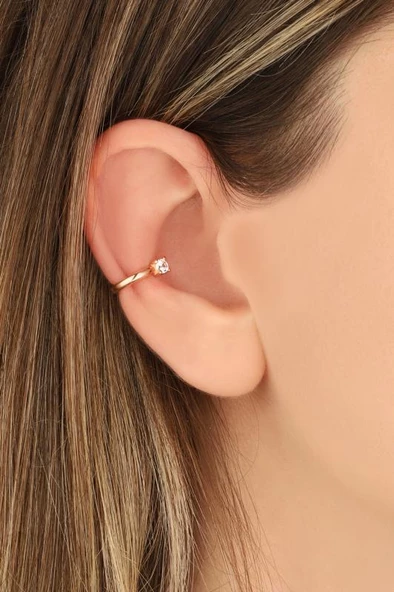 Tek Taşlı Gümüş Earcuf Küpe