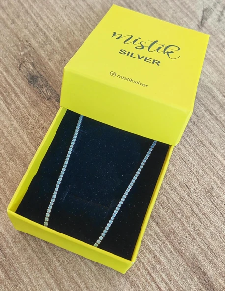 1,5 mm Turkuaz Taşlı Gümüş Suyolu Halhal - Resim 5