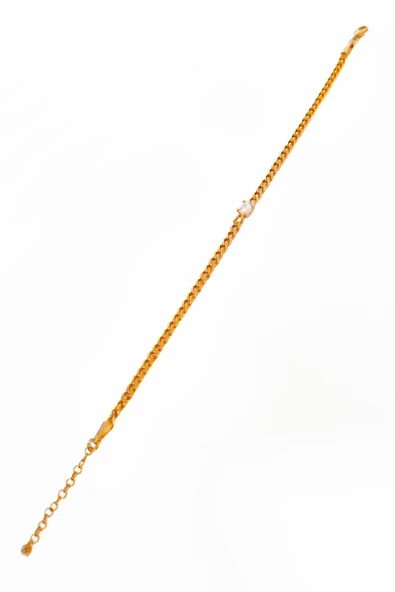 Büyük TEK taşlı Gurmet Zincirli Gümüş Bileklik - 5