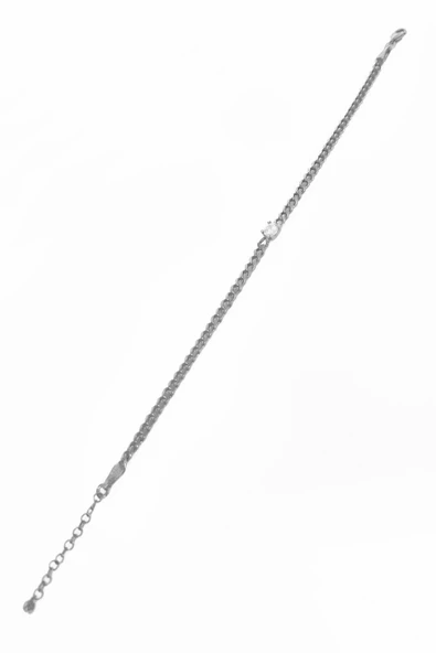 Büyük TEK taşlı Gurmet Zincirli Gümüş Bileklik - 4