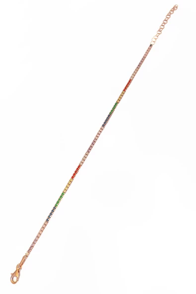 1,5 mm Renkli Taşlı Su Yolu Gümüş Bileklik - 2