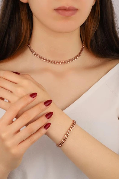 Taşsız Gümüş Gurmet Zincir Model Choker Kolye - Resim 6