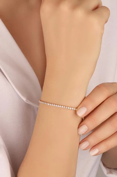 1,5 mm Taşlı Gümüş Suyolu Bileklik - 5