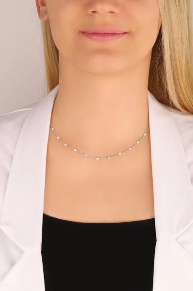 Taşsız Zincir Gümüş Choker Kolye - 3