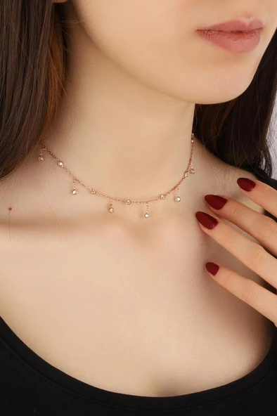 Sarkık Tifani Taşlı Gümüş Choker Kolye
