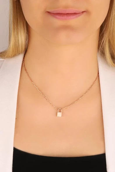 Taşsız Kilit Gümüş Kolye - 2