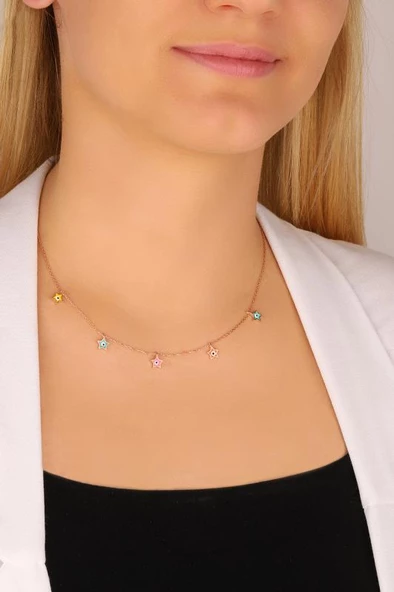 Mineli Yıldız Sallantılı Gümüş Kolye