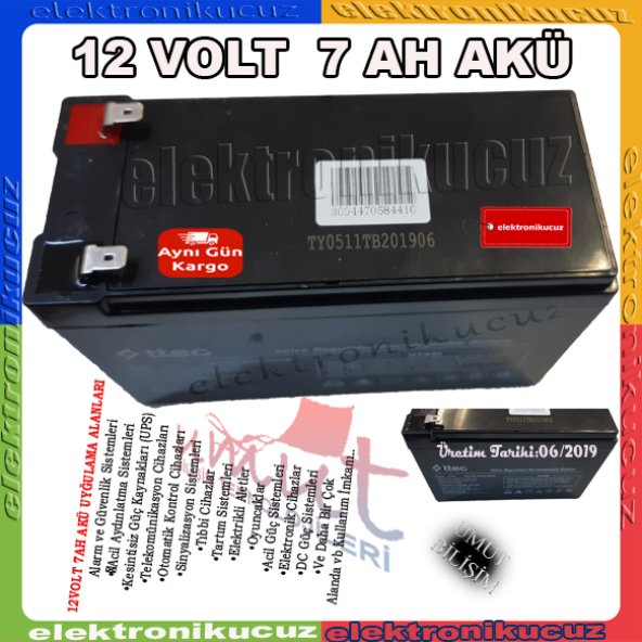 TTEC 12v 7ah Kuru Tip Akü  12 VOLT 7 AMPER AKÜ - BAKIMSIZ ŞARJ EDİLEBİLİR PİL. - 3