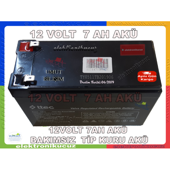 12 Volt 7A AKÜ 12 VOLT 7 AMPER KURU AKÜ 12V 7AH AKÜLÜ ARABA uyumlu 12V 7Ah - 12 Volt 7 Amper - 2