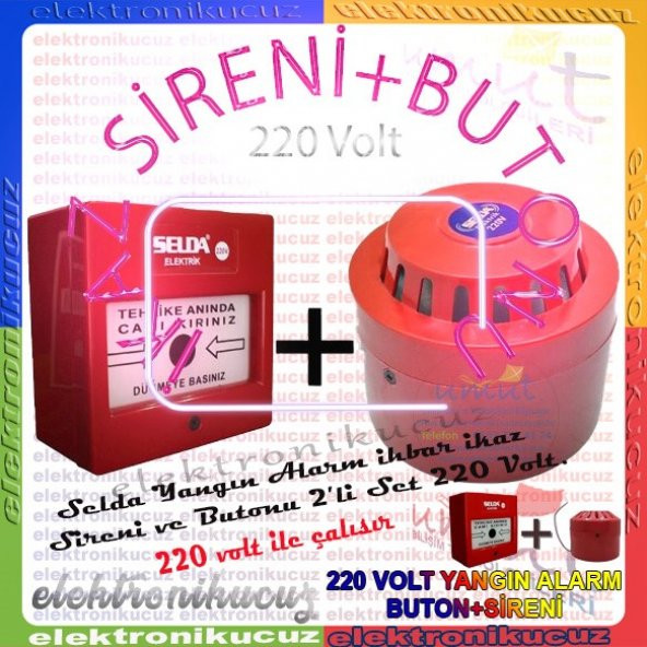 Selda Yangın Alarm İhbar İkaz Sireni ve Butonu 2li Set Halinde Gönderimi 220 Volt ile çalışır.HsYn Yangın 220V İkaz Kornası Yangın İkaz Butonu