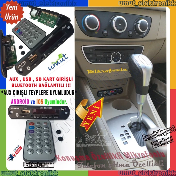 Renault Megane 3 Bluetoothlu Mikrofonlu Oto Teyp Usbsd Çevirici Aux Kumandalı Telefon Alma ürün görseli