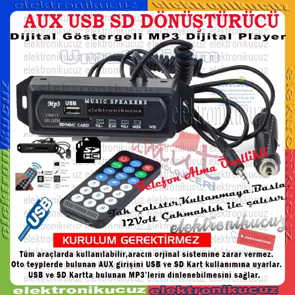 Araç Bluetooth Aux Usb Çalar Oto Teyp Aux Çevirici Mp3 Modülüdür - 2