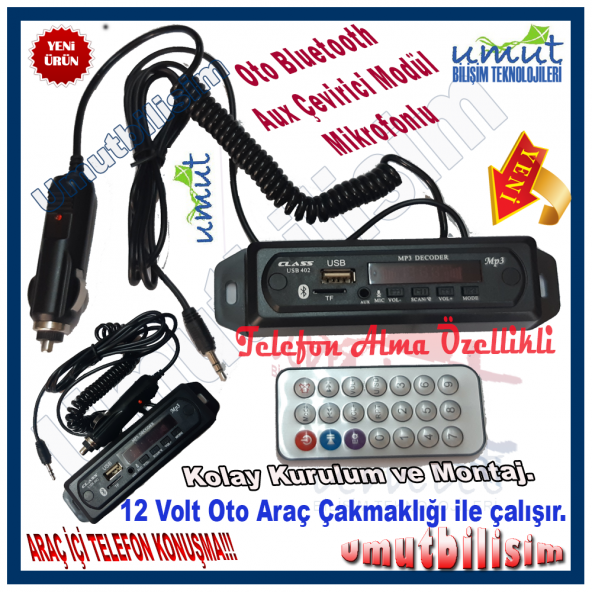 MİKROFONLU DİGİTAL ÇEVİR, BORD ÇAKMAKLIK GİRİŞLİ OTO TEYP DÖNÜŞTÜRÜCÜ BLUETOOTH-AUX-SD KART-USB ÇEVİRİCİ MİKROFONLU DİGİTAL BOARD