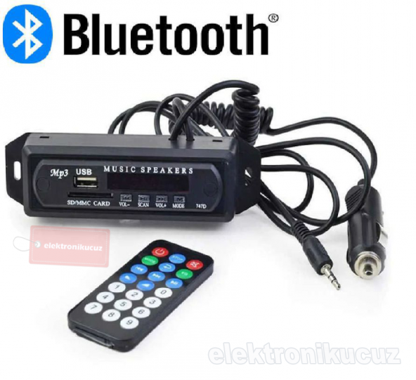Oto Teyp Dönüştürücü Çevirici Bluetooth AUX-SD Kart-USB-Mikrofon