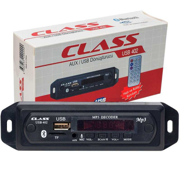 CLASS USB402 ARAÇ OTO TEYP DÖNÜŞTÜRÜCÜ BLUETOOTHLU MİKROFONLU USB AUX GİRİŞLİ TÜM ARAÇLARA UYGUNDUR - 2