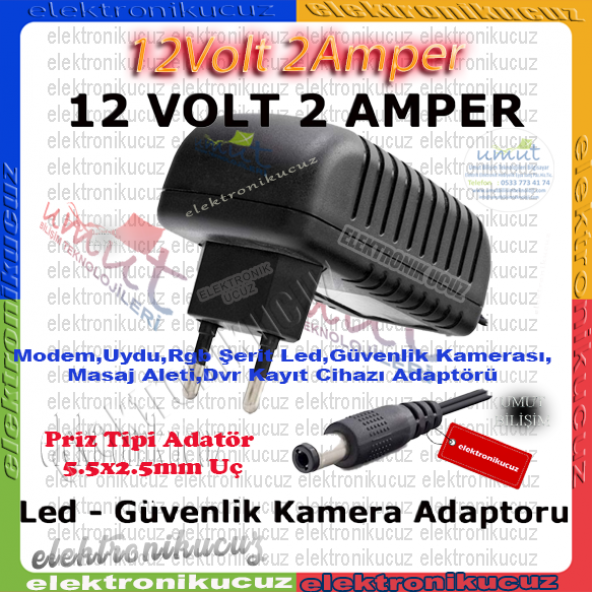 LED ve Güvenlik Kamerası 12V 2A AC DC 12V2A 12 VOLT 2 AMPER 12V 2Ah ADAPTÖR TRAFO PLASTİK PRİZ TİP - 2